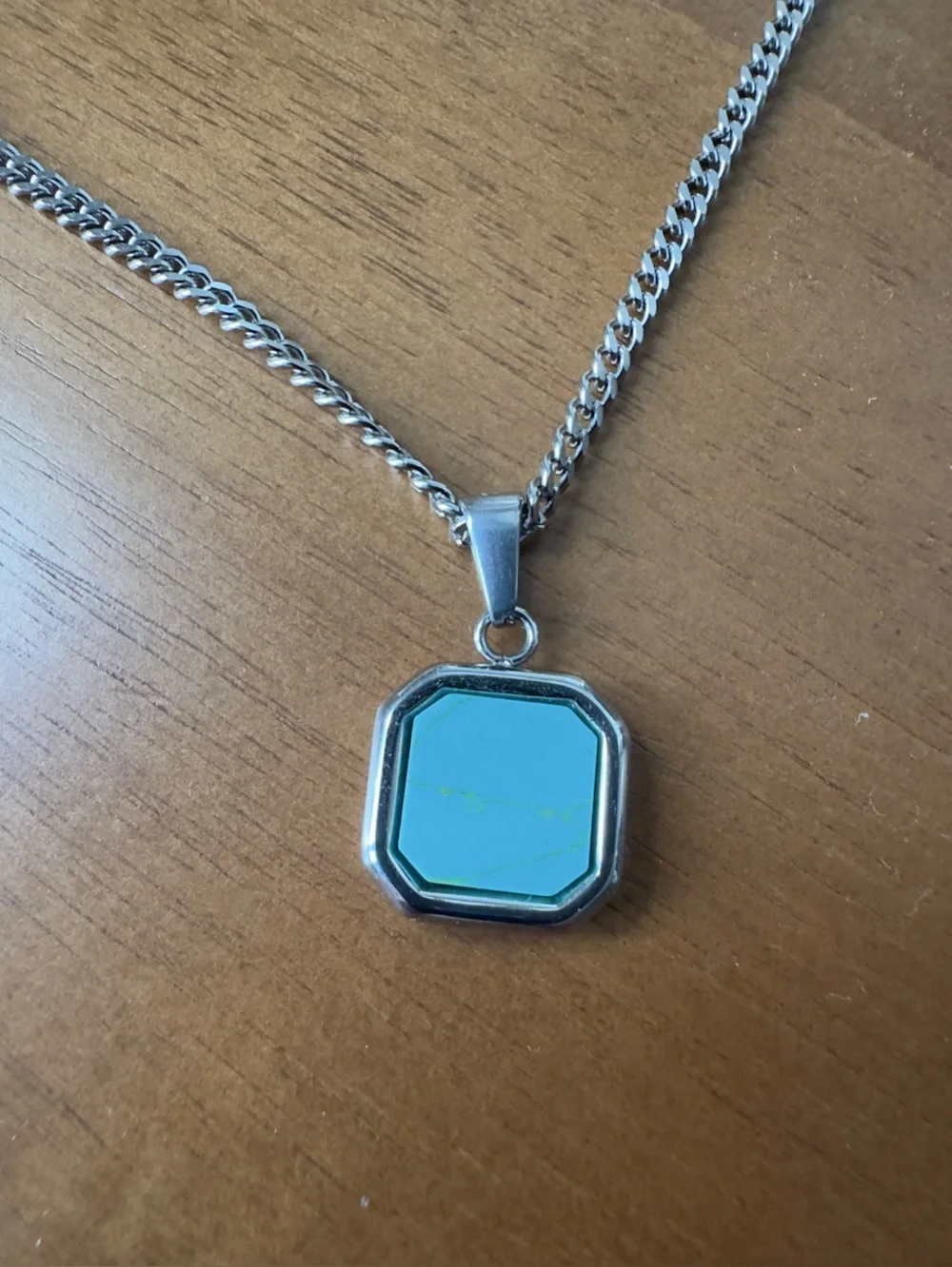 Stainless steel Silver Chain Necklace with Blue Pendant - Men’s Jewelry
